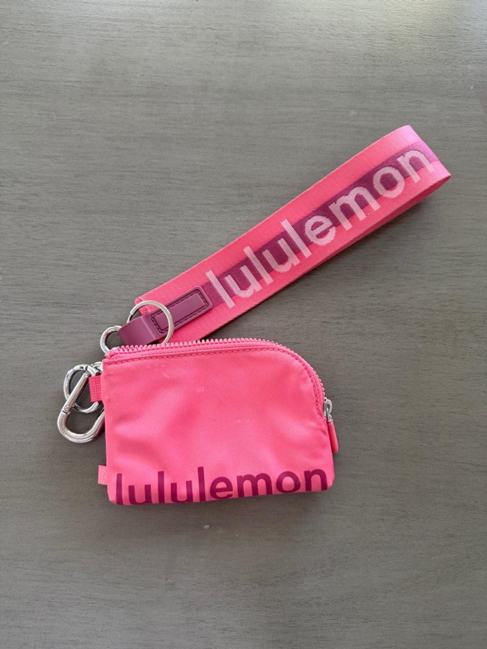 lululemon Hot Pink Zip Key Pouch with Branded Wrist Strap